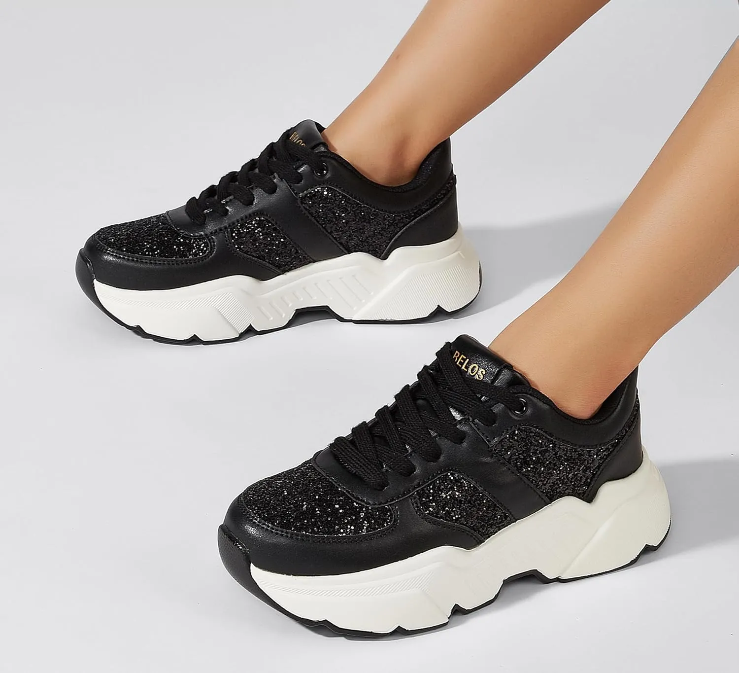 BELOS Women's Platform Chunky Sneakers Fashion Dad Sneakers Casual Lace Up Comfortable Lightweigt Walking Shoes