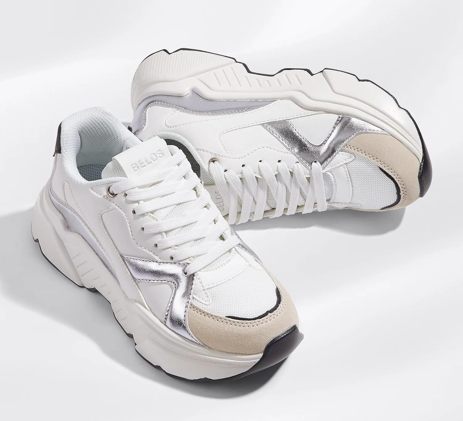 BELOS Women's Platform Chunky Sneakers Fashion Dad Sneakers Casual Lace Up Comfortable Lightweigt Walking Shoes