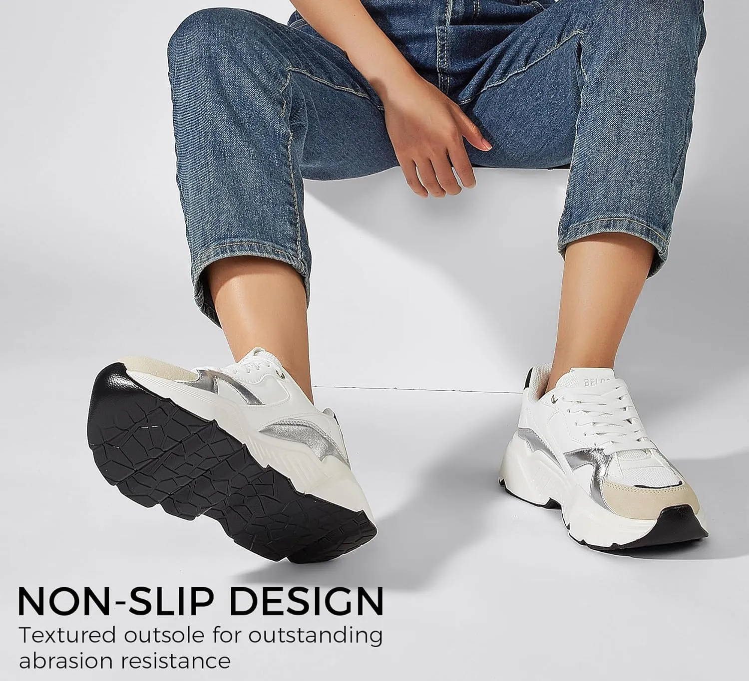 BELOS Women's Platform Chunky Sneakers Fashion Dad Sneakers Casual Lace Up Comfortable Lightweigt Walking Shoes