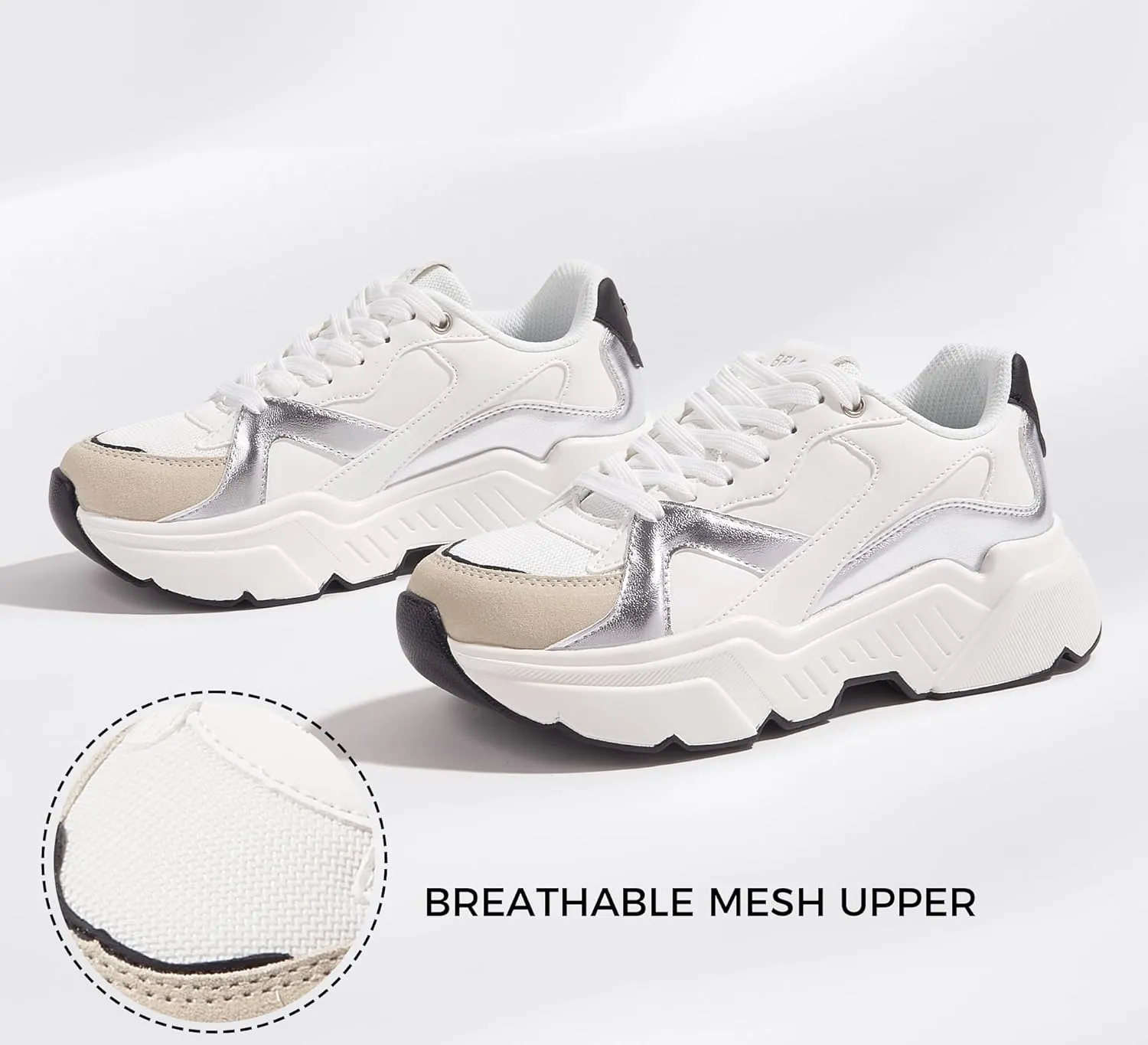 BELOS Women's Platform Chunky Sneakers Fashion Dad Sneakers Casual Lace Up Comfortable Lightweigt Walking Shoes