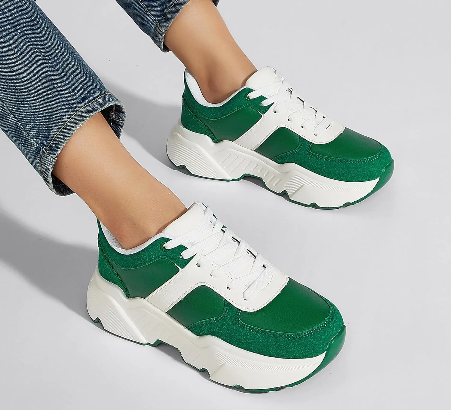 BELOS Women's Platform Chunky Sneakers Fashion Dad Sneakers Casual Lace Up Comfortable Lightweigt Walking Shoes