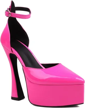 Betastella Women's Pointed Toe Platform High Chunky Heels Patent Leather Ankle Strap Pumps Closed Toe Block Heel Sandals Wedding Party Shoes