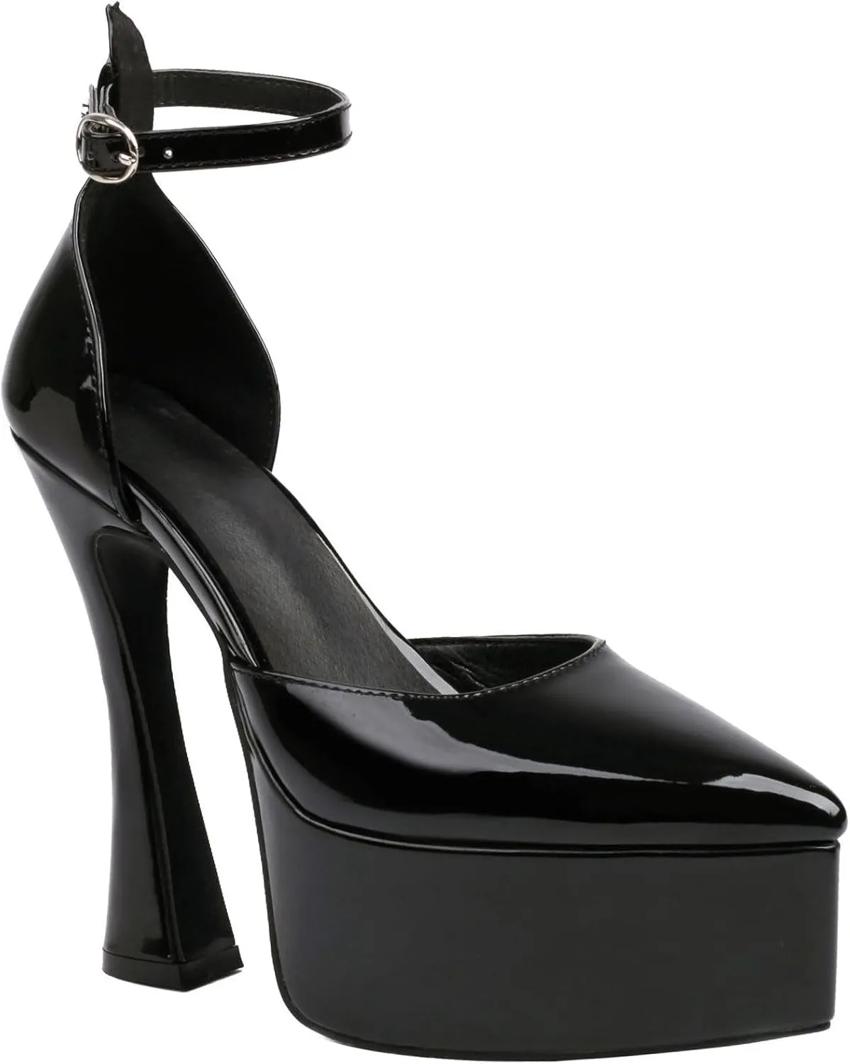 Betastella Women's Pointed Toe Platform High Chunky Heels Patent Leather Ankle Strap Pumps Closed Toe Block Heel Sandals Wedding Party Shoes