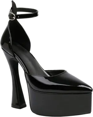 Betastella Women's Pointed Toe Platform High Chunky Heels Patent Leather Ankle Strap Pumps Closed Toe Block Heel Sandals Wedding Party Shoes