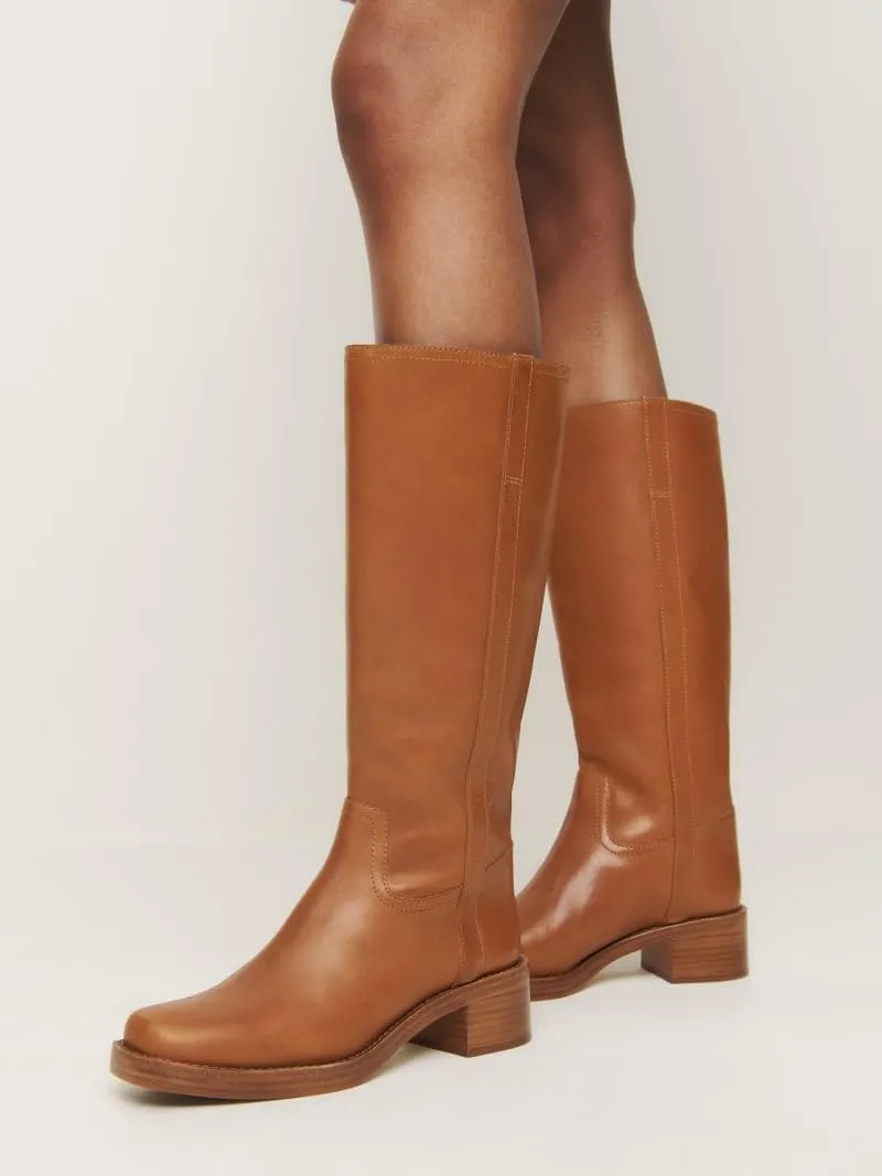 Black Women's Knee High Boots Chunky Block Heel Long Boots for Women Casual Pull-on Square Toe Boots Low Heel Womens Boots.