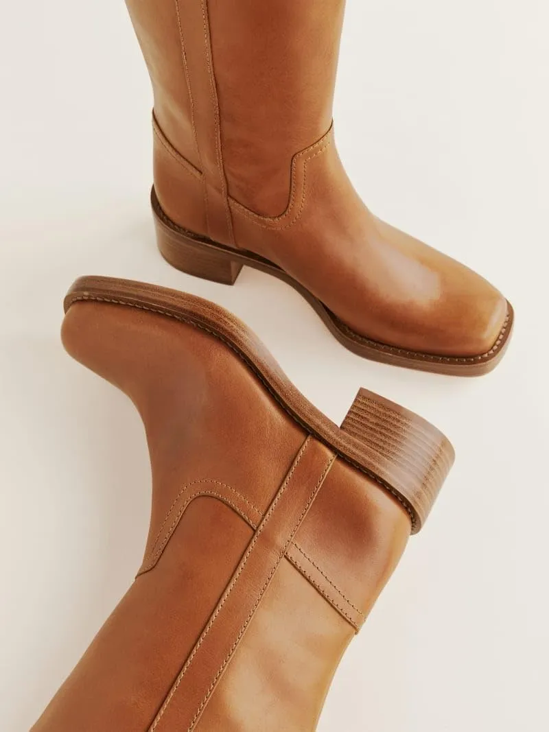 Black Women's Knee High Boots Chunky Block Heel Long Boots for Women Casual Pull-on Square Toe Boots Low Heel Womens Boots.
