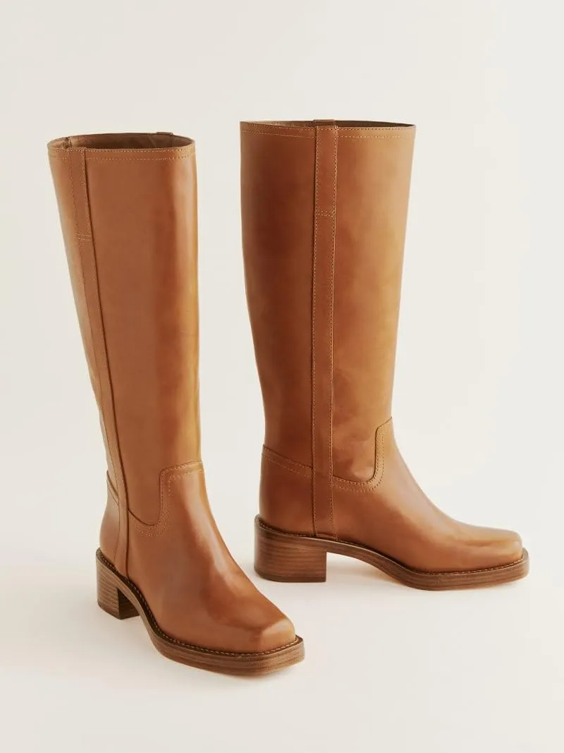 Black Women's Knee High Boots Chunky Block Heel Long Boots for Women Casual Pull-on Square Toe Boots Low Heel Womens Boots.