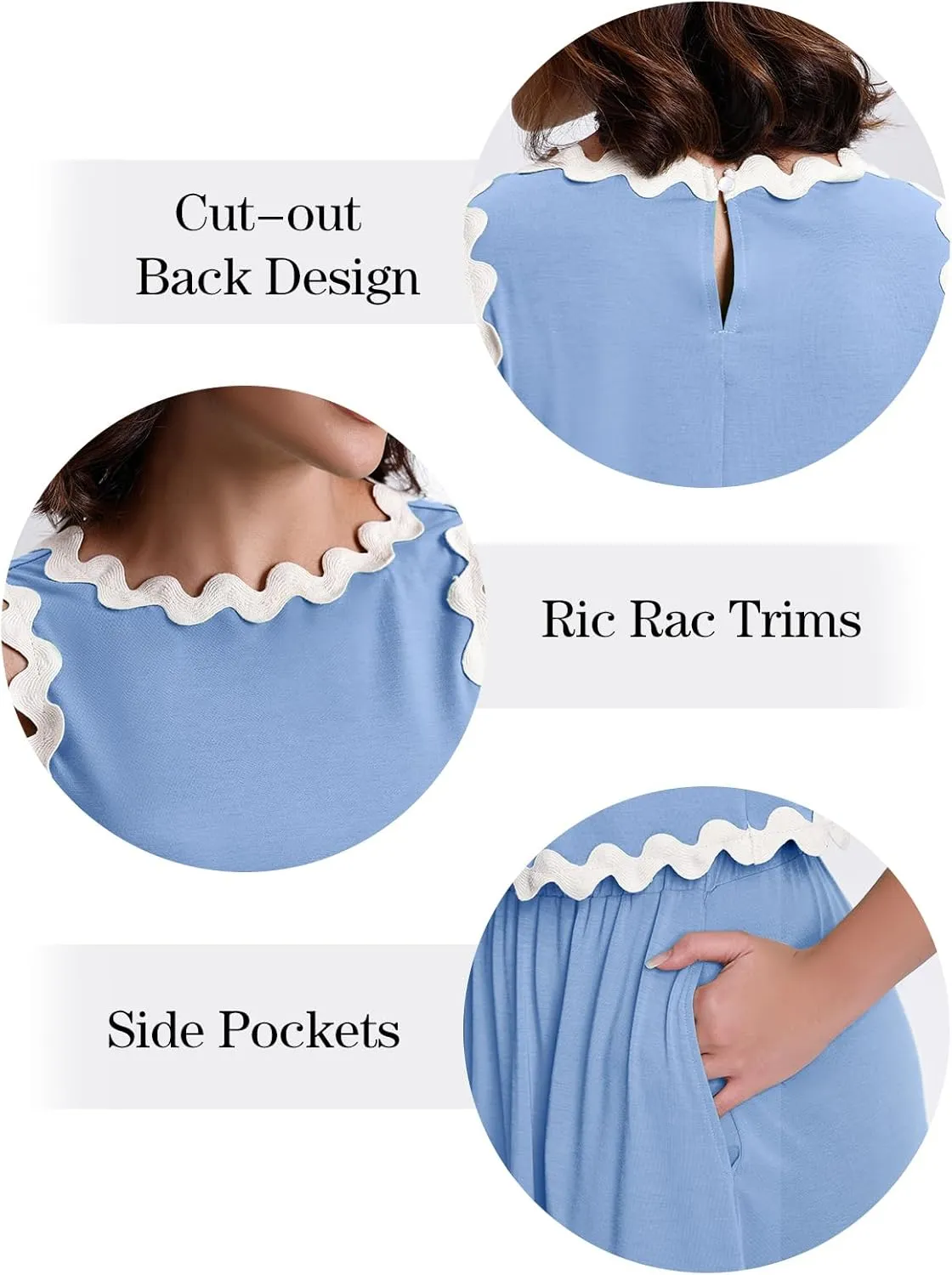 BLEVONH Womens 2 Piece Outfits Dressy Casual Summer Crop Tops Ric Rac Trim High Waisted Maxi Skirt Set with Pocket