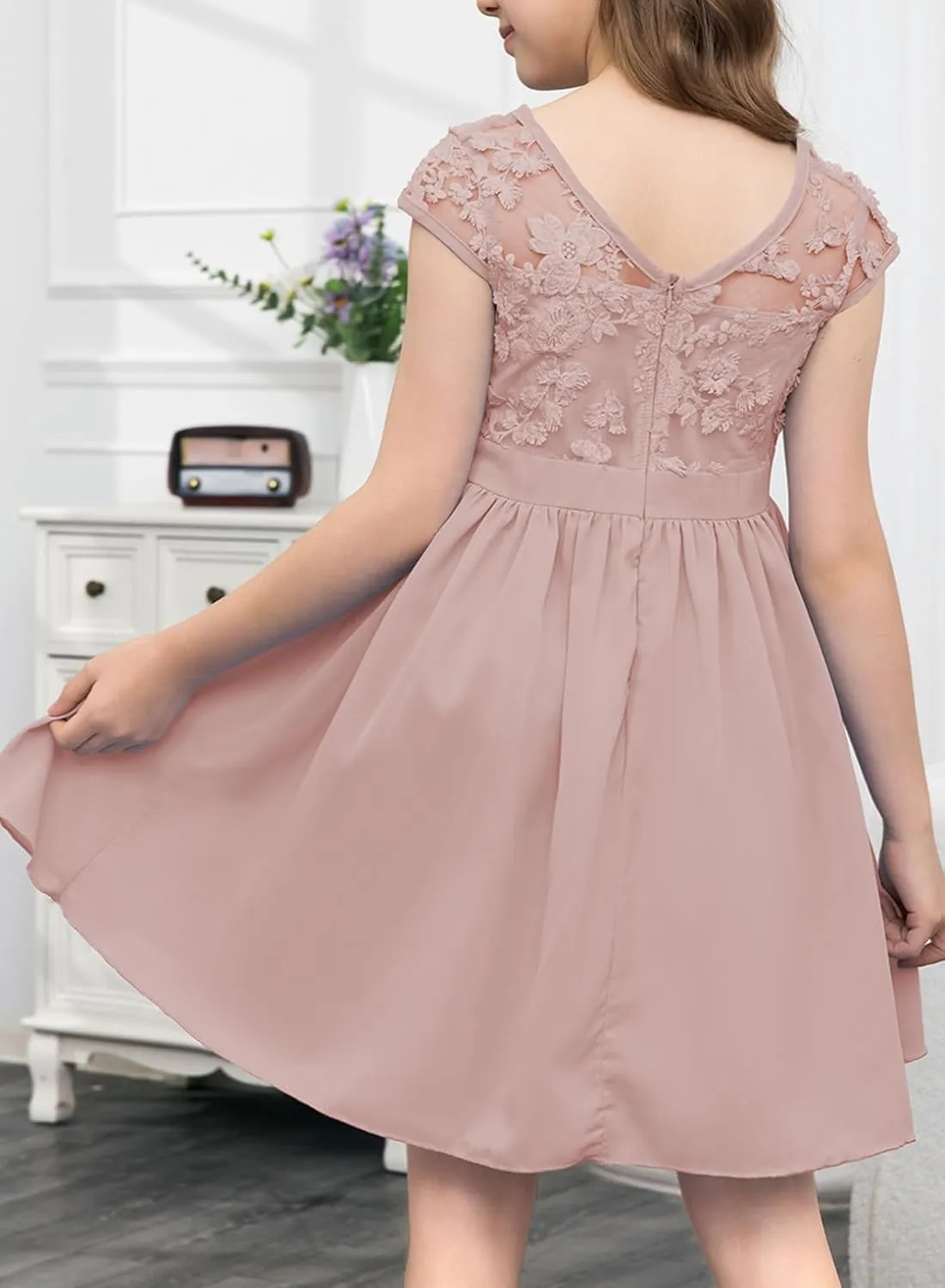 blibean Girls Elegant Lace Mesh Semi Formal Party Dress Size 6-15 Years