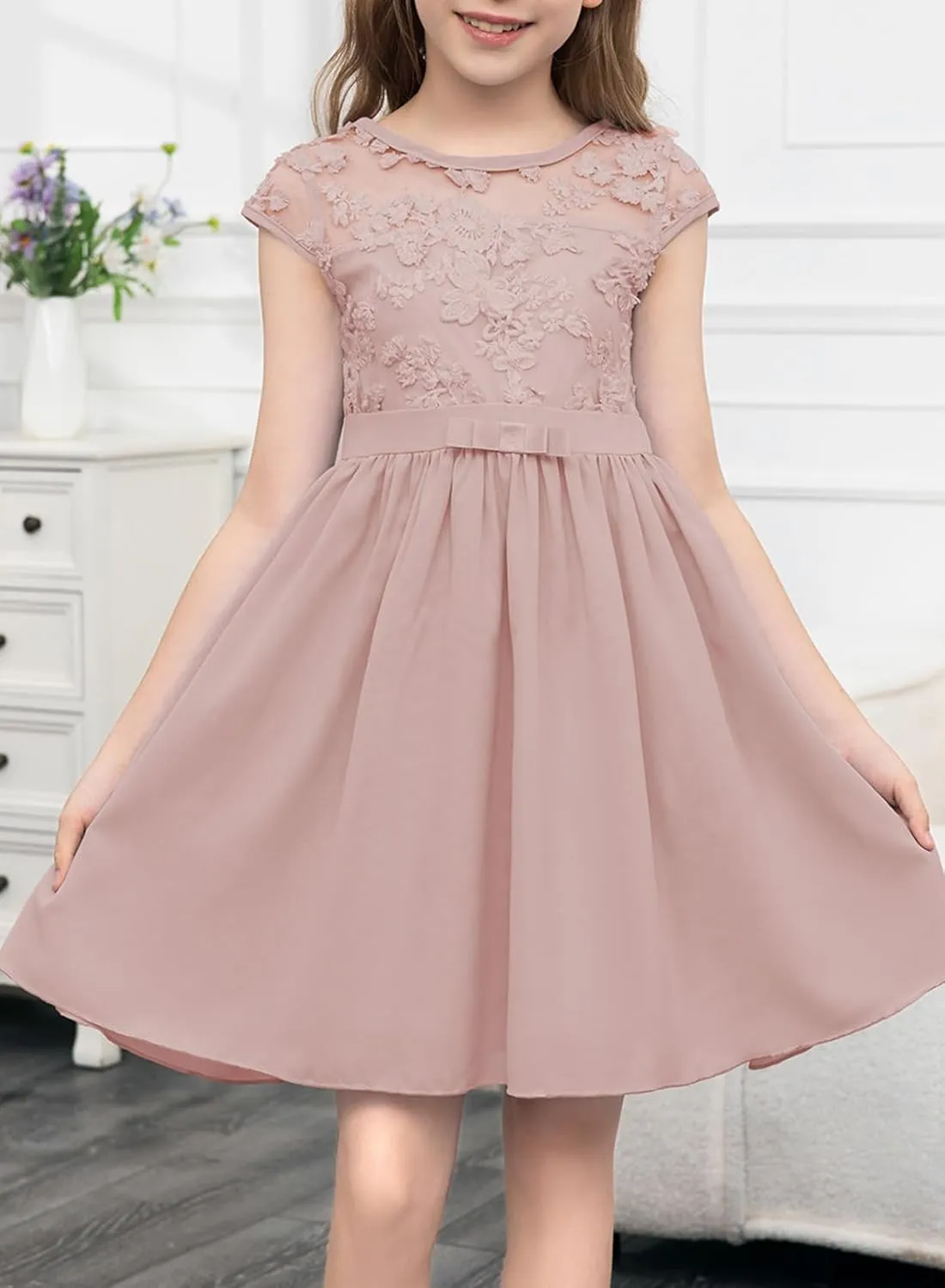 blibean Girls Elegant Lace Mesh Semi Formal Party Dress Size 6-15 Years
