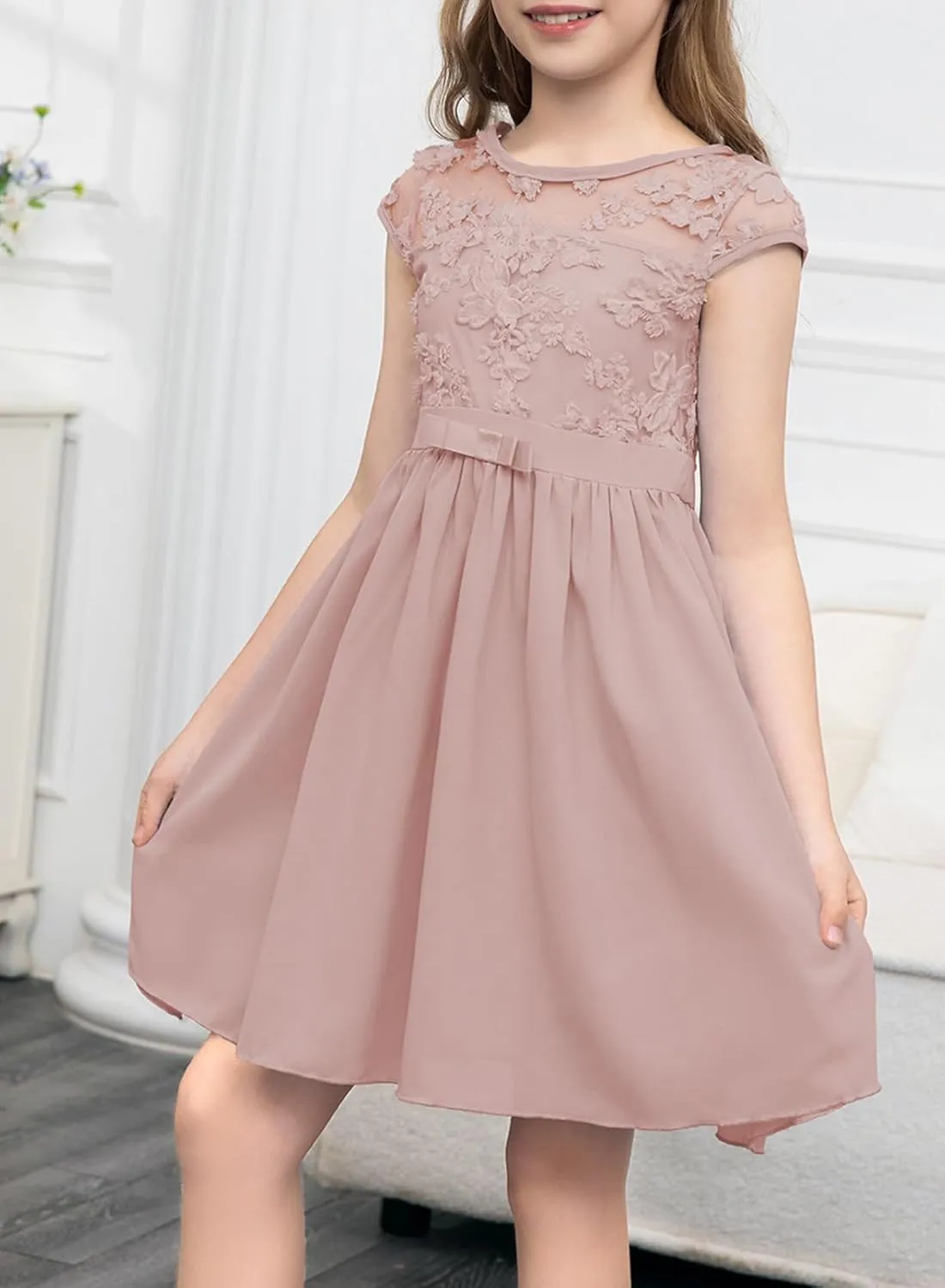 blibean Girls Elegant Lace Mesh Semi Formal Party Dress Size 6-15 Years