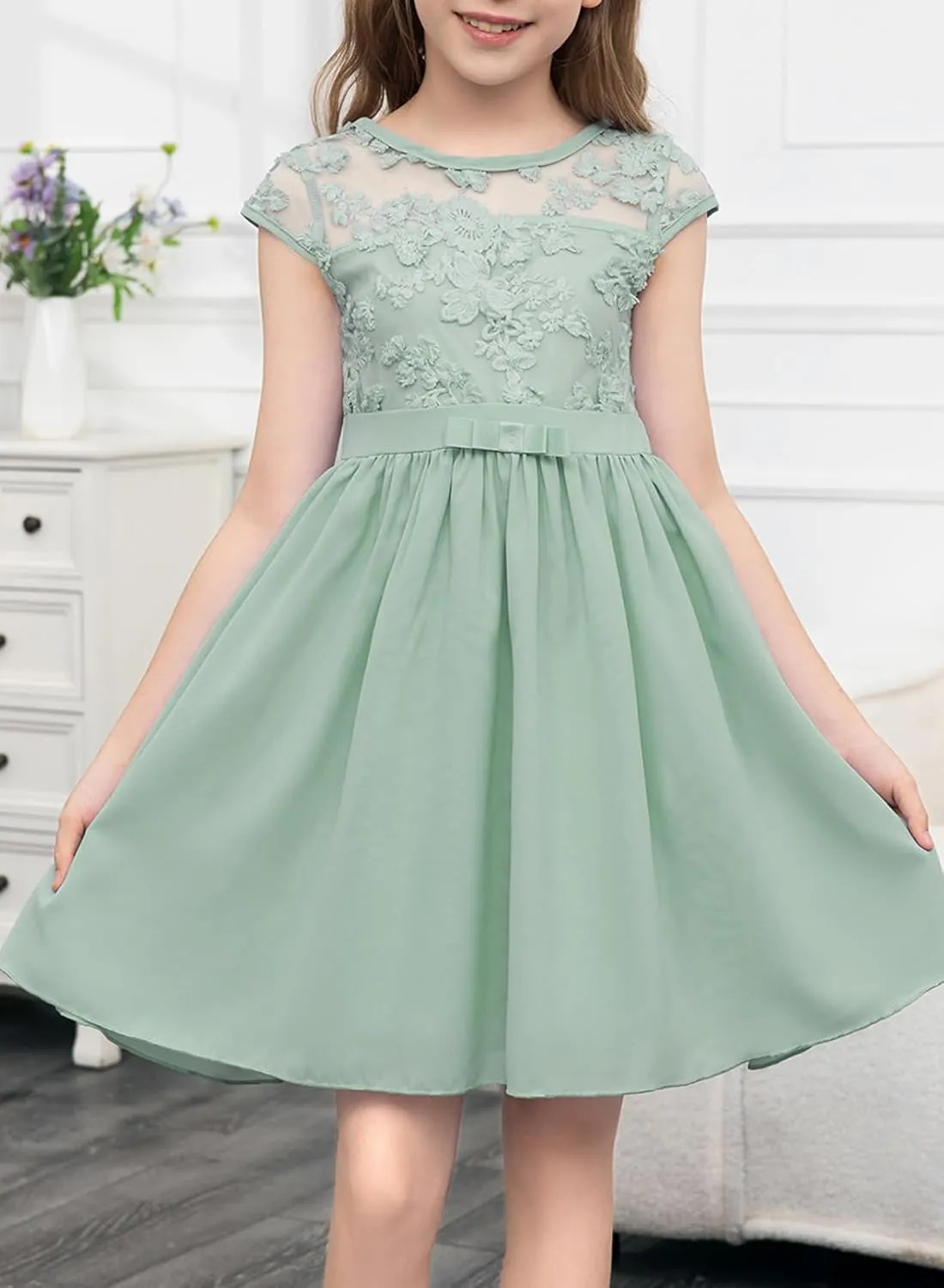 blibean Girls Elegant Lace Mesh Semi Formal Party Dress Size 6-15 Years