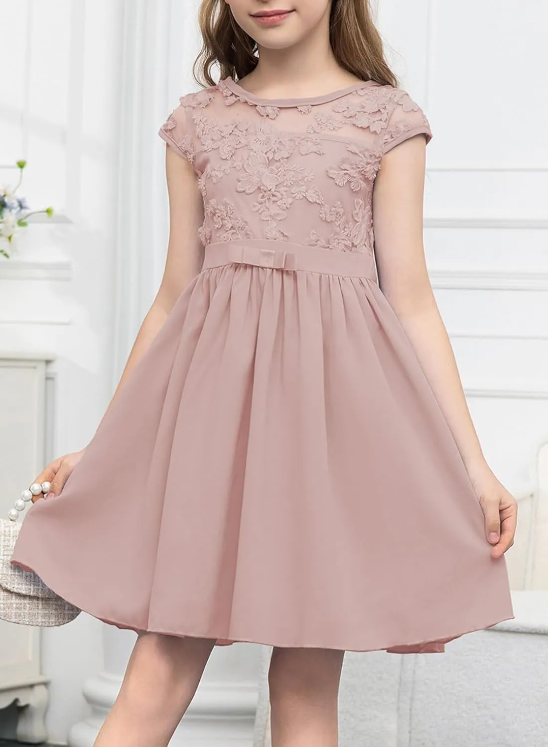 blibean Girls Elegant Lace Mesh Semi Formal Party Dress Size 6-15 Years