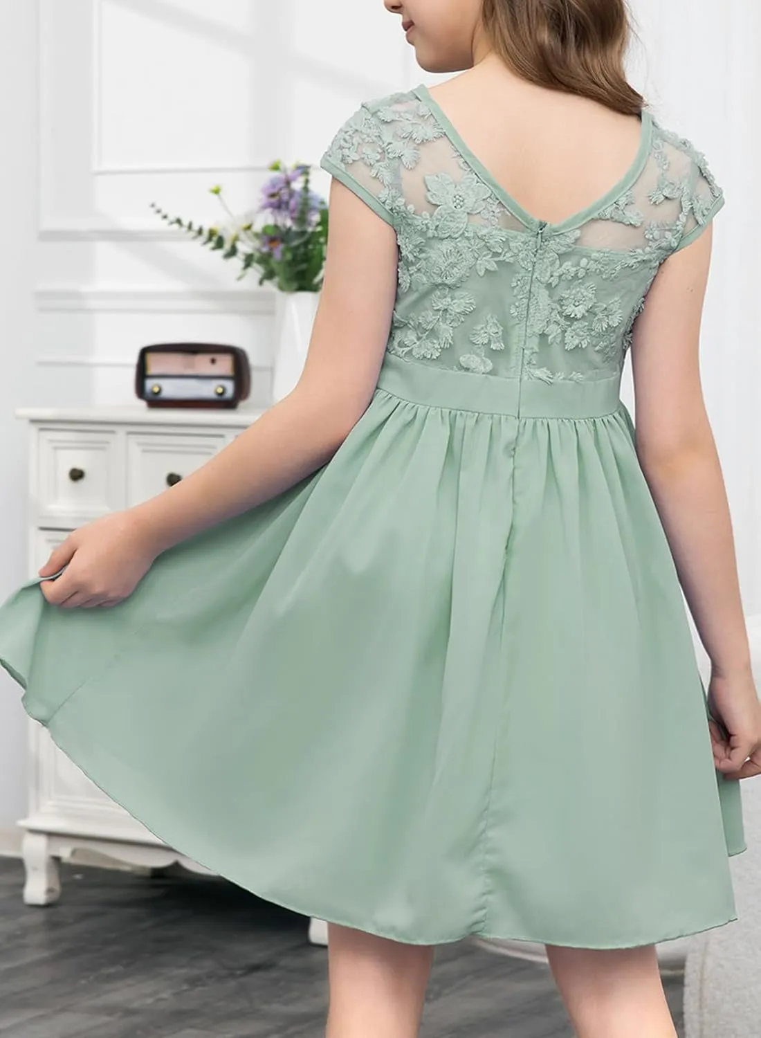 blibean Girls Elegant Lace Mesh Semi Formal Party Dress Size 6-15 Years