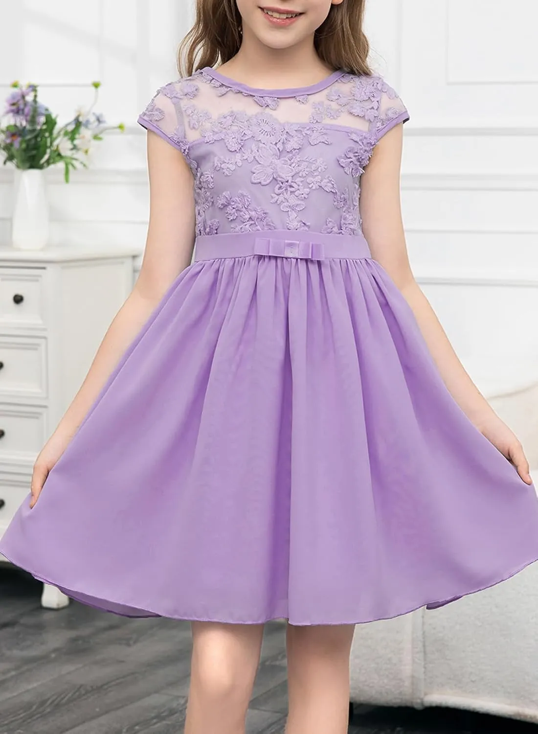 blibean Girls Elegant Lace Mesh Semi Formal Party Dress Size 6-15 Years