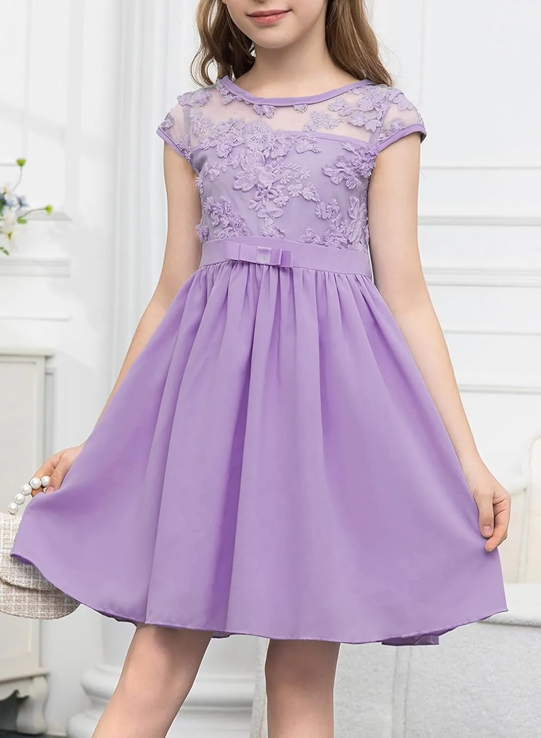 blibean Girls Elegant Lace Mesh Semi Formal Party Dress Size 6-15 Years