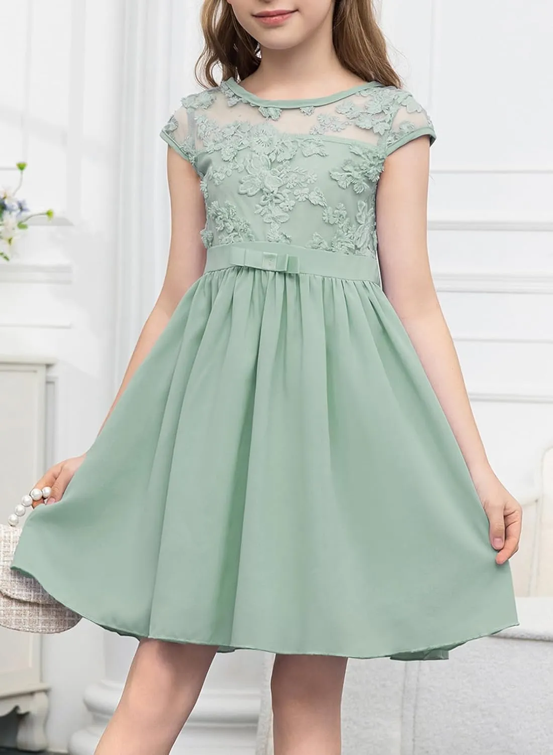 blibean Girls Elegant Lace Mesh Semi Formal Party Dress Size 6-15 Years