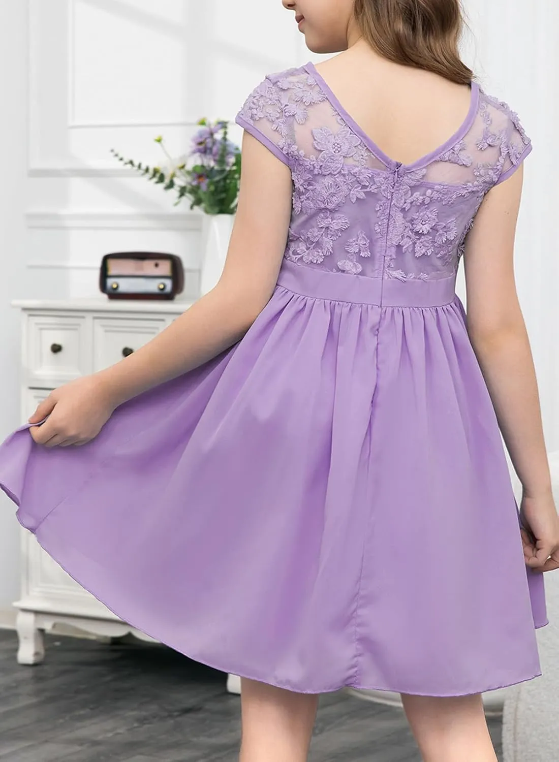 blibean Girls Elegant Lace Mesh Semi Formal Party Dress Size 6-15 Years