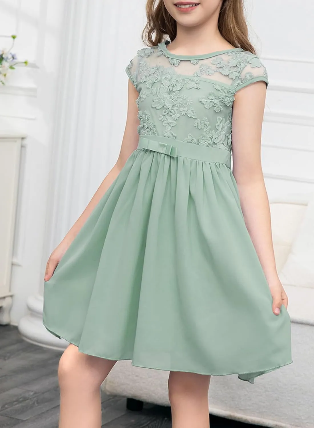 blibean Girls Elegant Lace Mesh Semi Formal Party Dress Size 6-15 Years
