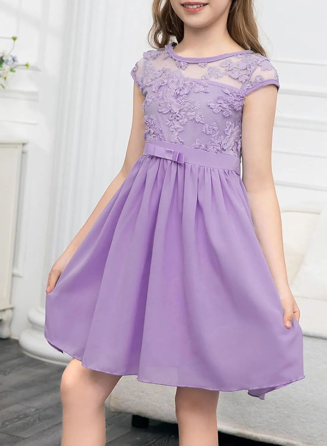 blibean Girls Elegant Lace Mesh Semi Formal Party Dress Size 6-15 Years