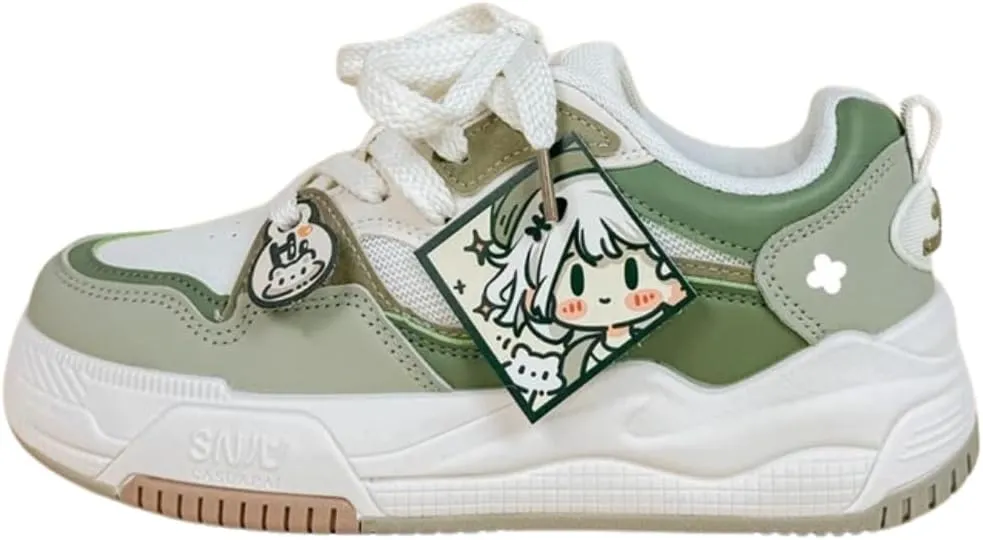 Bobo's House Women's Adventurous Girly Green Chunky Sneakers Pastel Green Kawaii Vegan Shoes