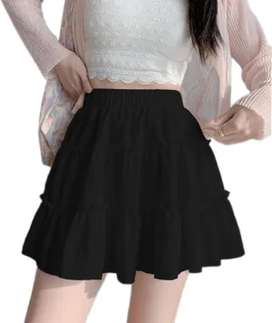 BONVEN Womens Summer Pleated Mini Skirt Elastic Waist Layer Ruffle Hem Flowy Fashion A Line Y2k Casual Short Skirt