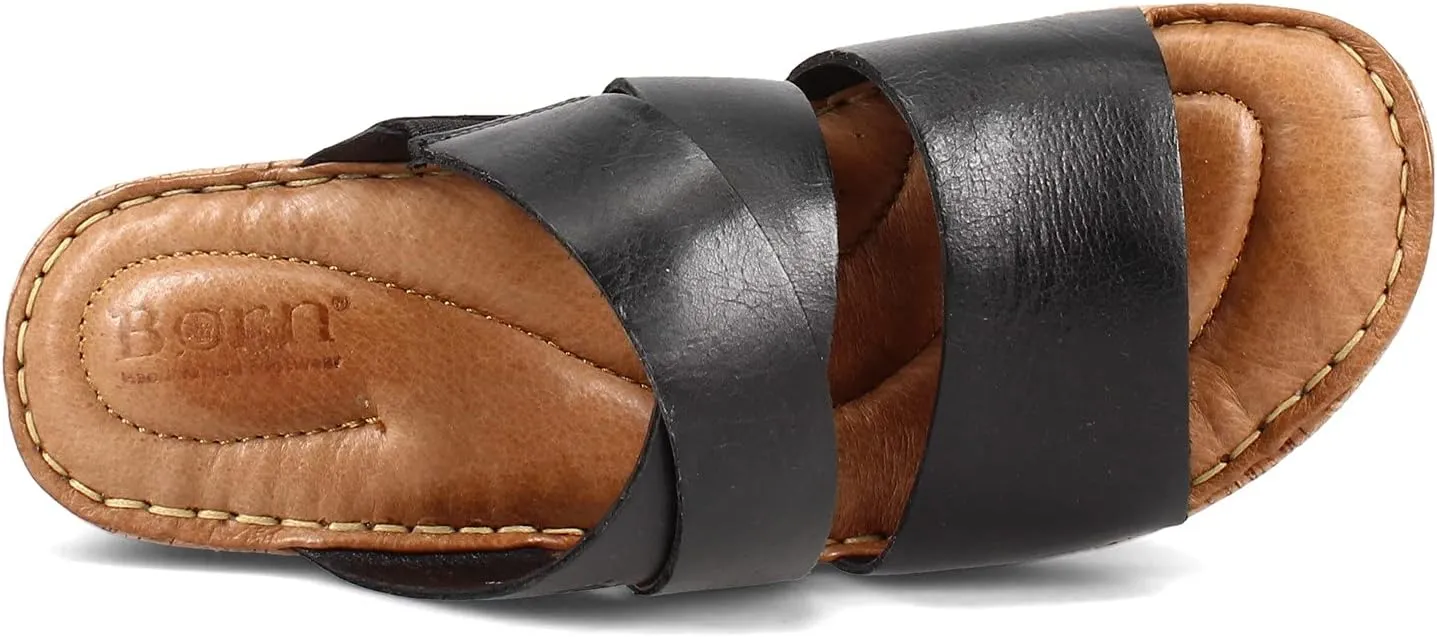 BORN Womens Leather Cork Wedge Sandals