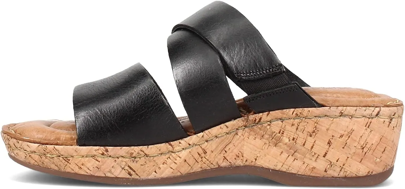 BORN Womens Leather Cork Wedge Sandals