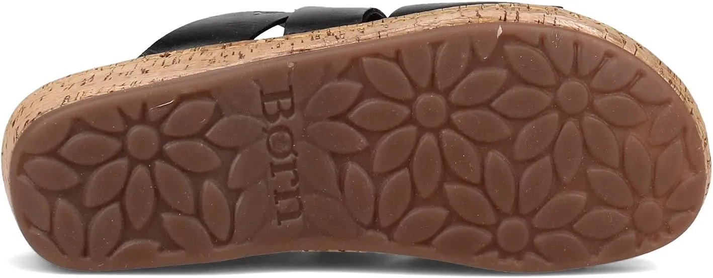 BORN Womens Leather Cork Wedge Sandals