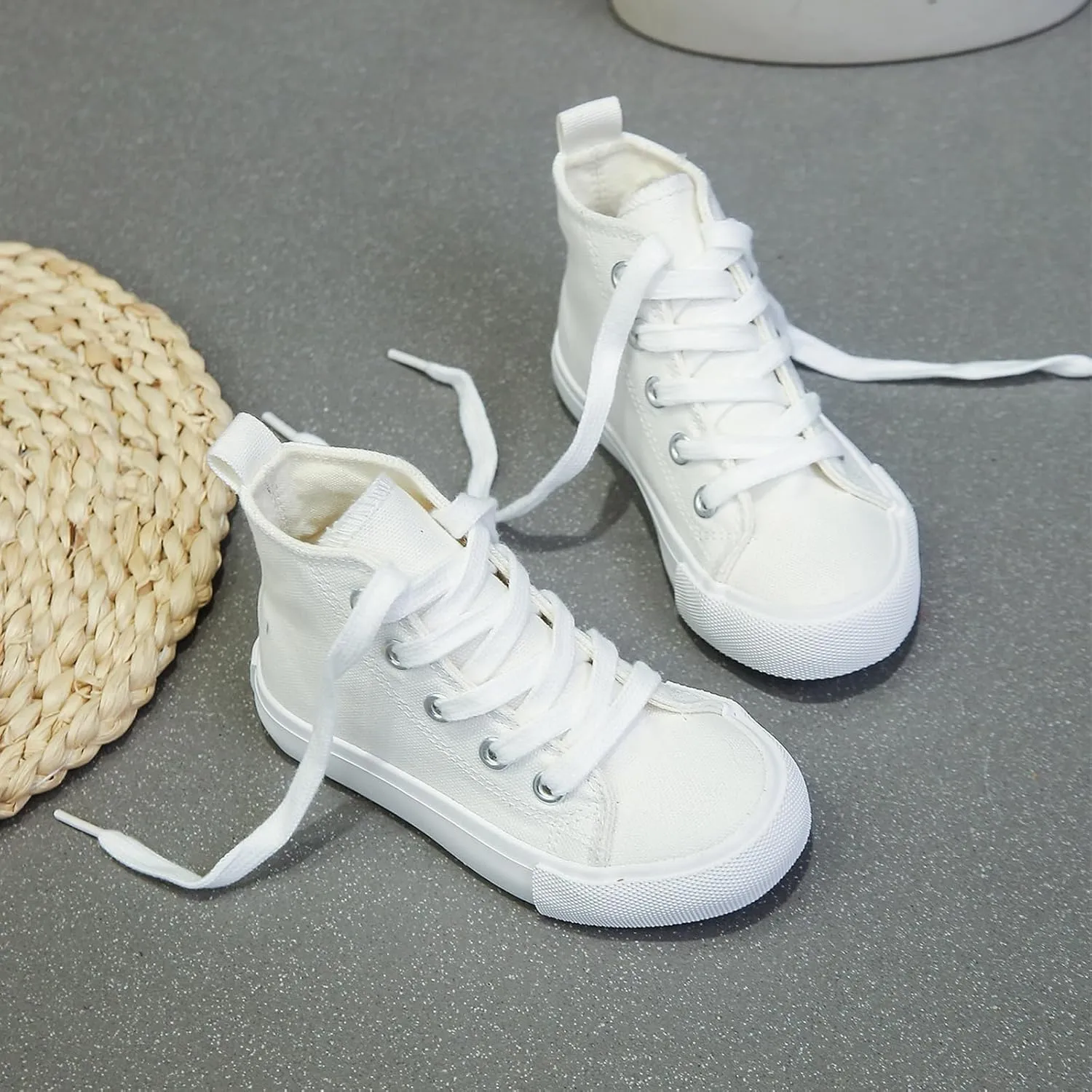 Boys & Girls High Top lace-up Kids' Espadrcanvas Shoes Back-to-School Season Little White Shoes Teen Classic Kids' Sneakers Tennis Shoes Baby Skate Shoes