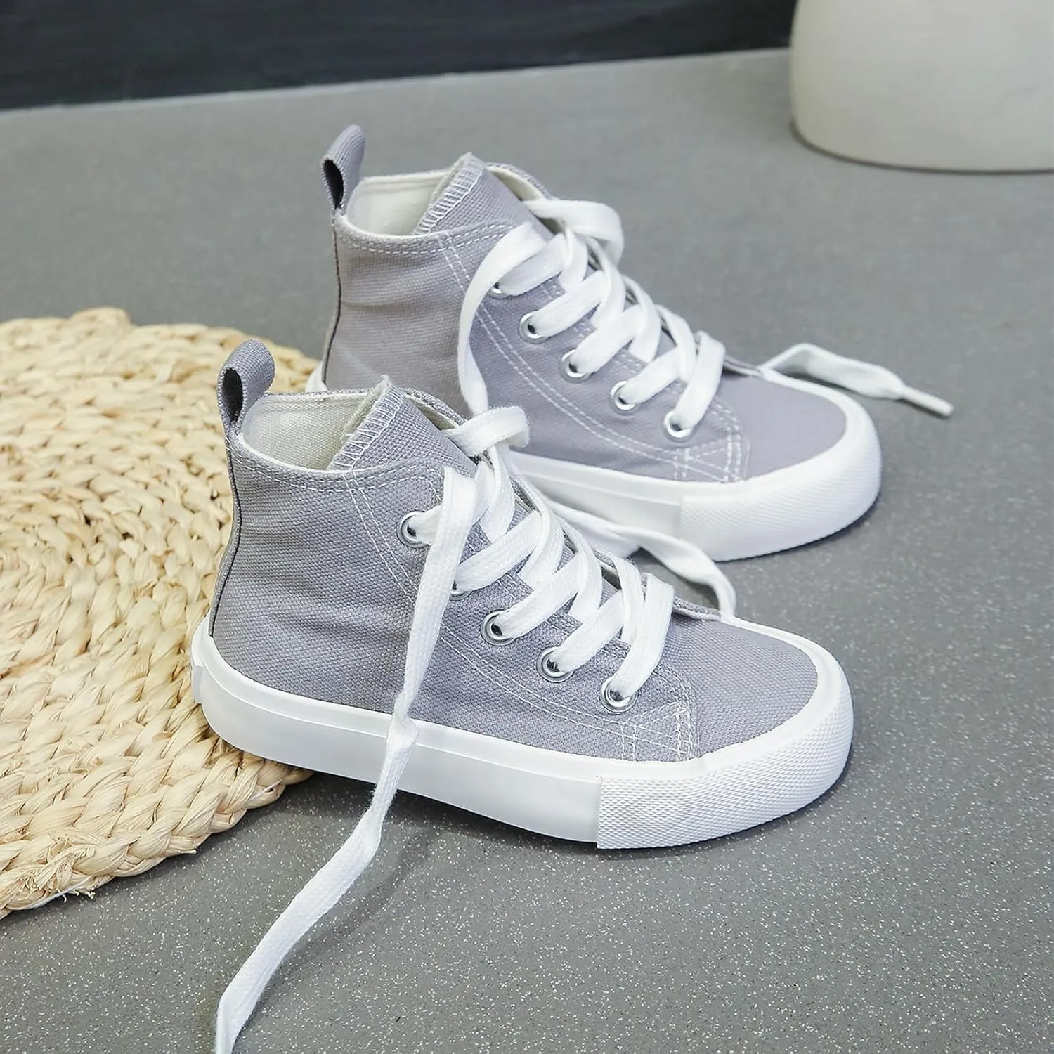 Boys & Girls High Top lace-up Kids' Espadrcanvas Shoes Back-to-School Season Little White Shoes Teen Classic Kids' Sneakers Tennis Shoes Baby Skate Shoes
