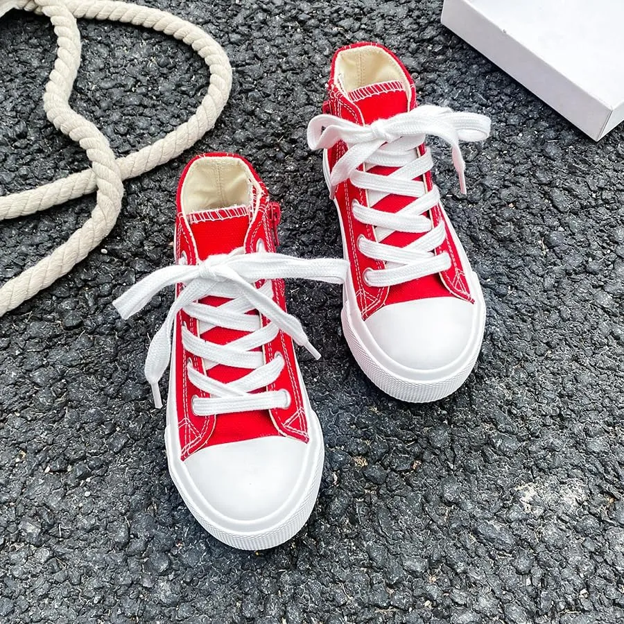 Boys & Girls High Top Zipper Kids' Espadrcanvas Shoes Back-to-School Season Little White Shoes Teen Classic Kids' Sneakers Tennis Shoes Baby Skate Shoes