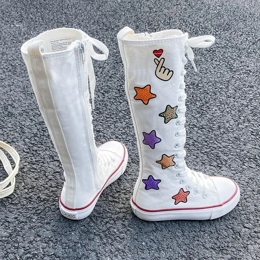 Boys and Girls High Top Children's Canvas Shoes Fashion Street Dance White Campus Shoe Outdoor Leisure Sneakers Shoes