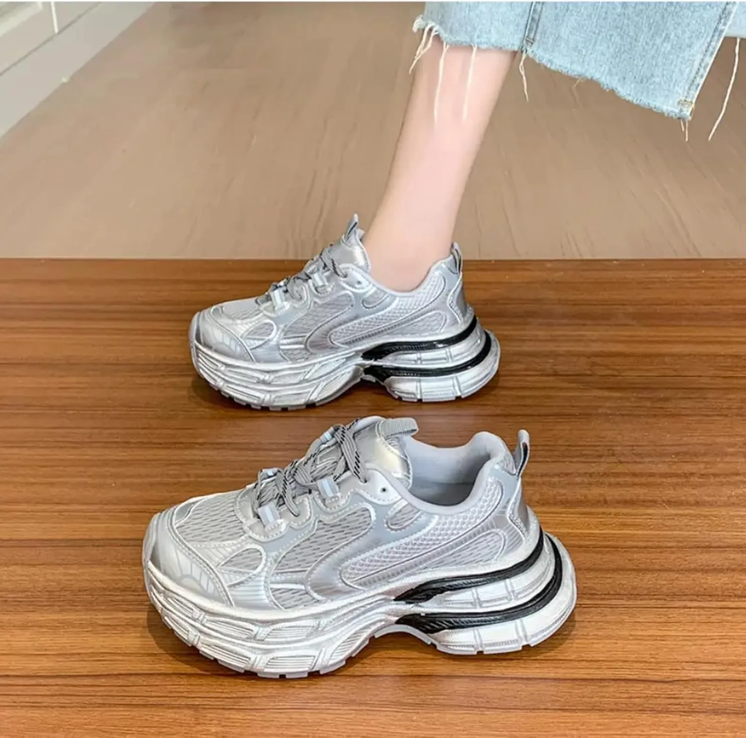 Breathable Chunky Sneakers for Women Fashion Platform Height Gain Sneakers Comfortable Non-Slip Lace Up Casual Walking Dad Shoes