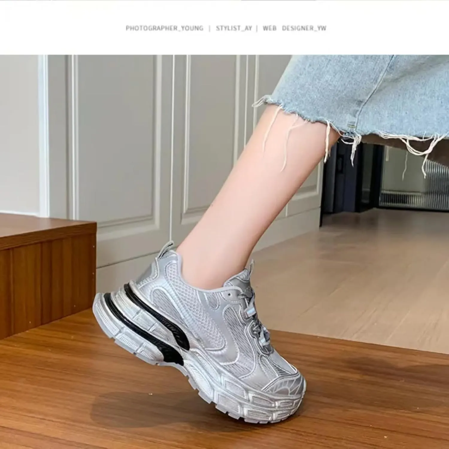 Breathable Chunky Sneakers for Women Fashion Platform Height Gain Sneakers Comfortable Non-Slip Lace Up Casual Walking Dad Shoes