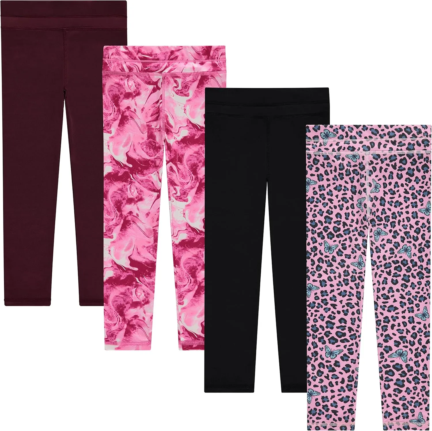 BTween Girls’ 4 Pack Leggings Set, Exercise, Sports Tights with Wide Waistband for Girls