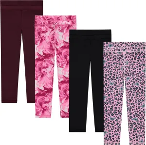 BTween Girls’ 4 Pack Leggings Set, Exercise, Sports Tights with Wide Waistband for Girls