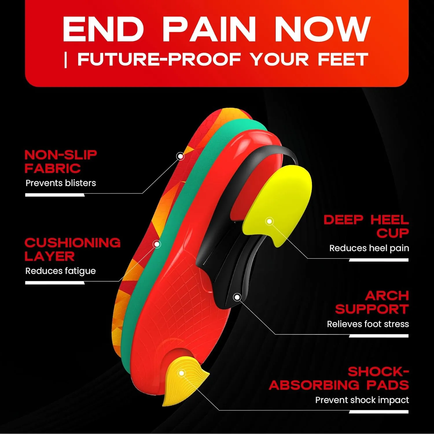 Bukihome Orthotic Insoles for Plantar Fasciitis Relief - Heavy Duty Work Insoles with Anti-Fatigue Arch Support, Shock Absorption & Heel Cushion - Men Women Shoe Inserts