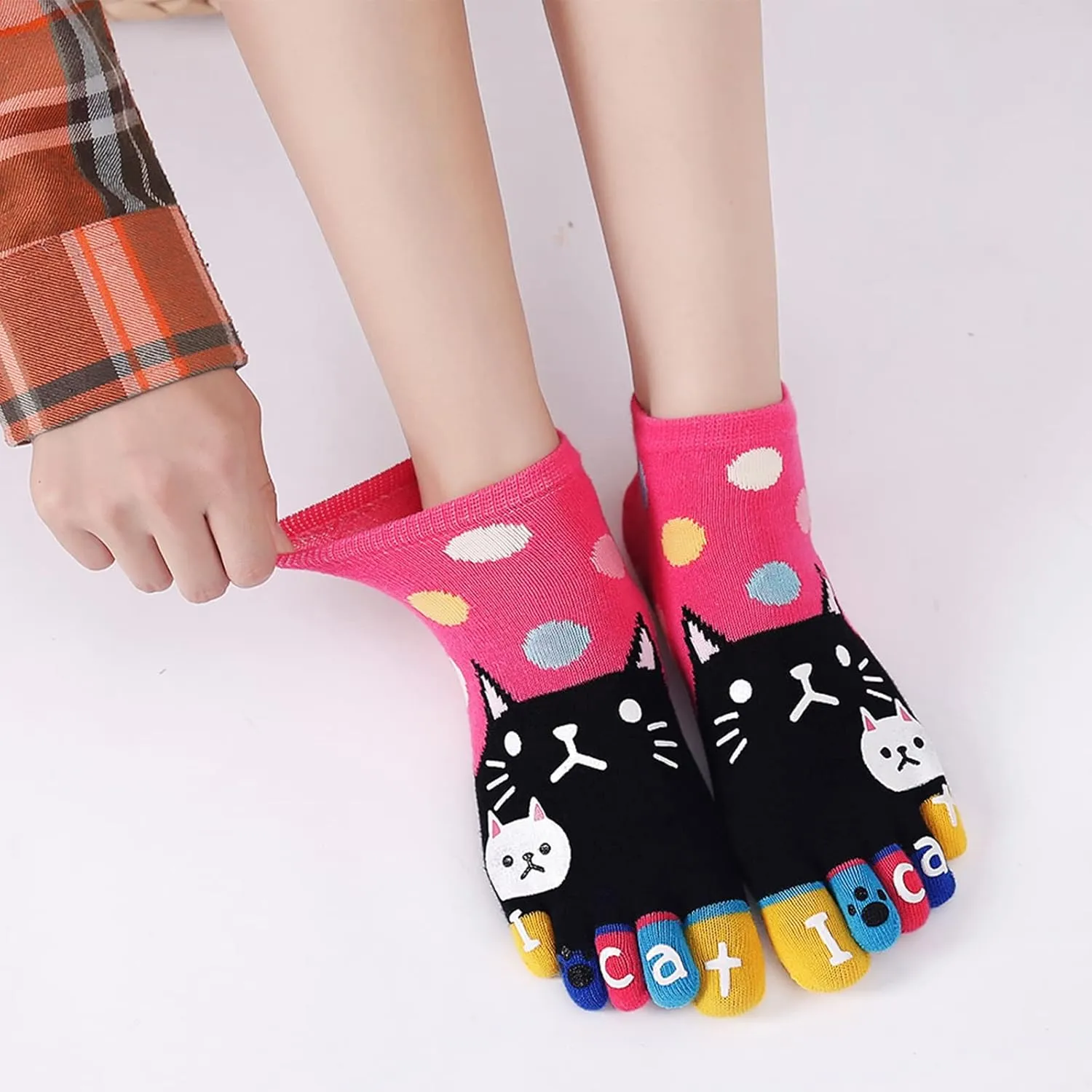 CaiDieNu Women's Animal Toe Socks - Cotton Five Finger Colorful Funny Casual Crew Socks for Ladies