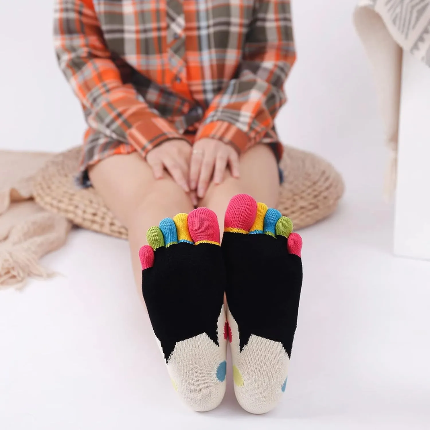 CaiDieNu Women's Animal Toe Socks - Cotton Five Finger Colorful Funny Casual Crew Socks for Ladies