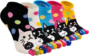 CaiDieNu Women's Animal Toe Socks - Cotton Five Finger Colorful Funny Casual Crew Socks for Ladies