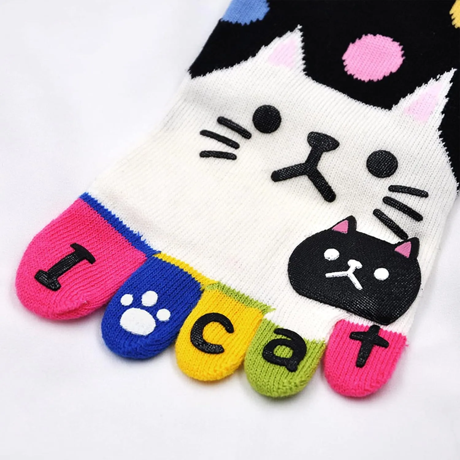 CaiDieNu Women's Animal Toe Socks - Cotton Five Finger Colorful Funny Casual Crew Socks for Ladies