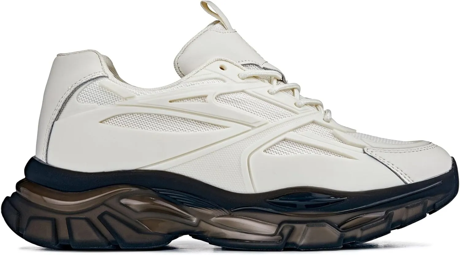 CALTO Men's Invisible Height Increasing Elevator Shoes - Beige/Translucent Onyx Sole Chunky Sole Lace-up Sporty Sneakers - 2.6 Inches Taller - S5283 - Size 12 D(M) US