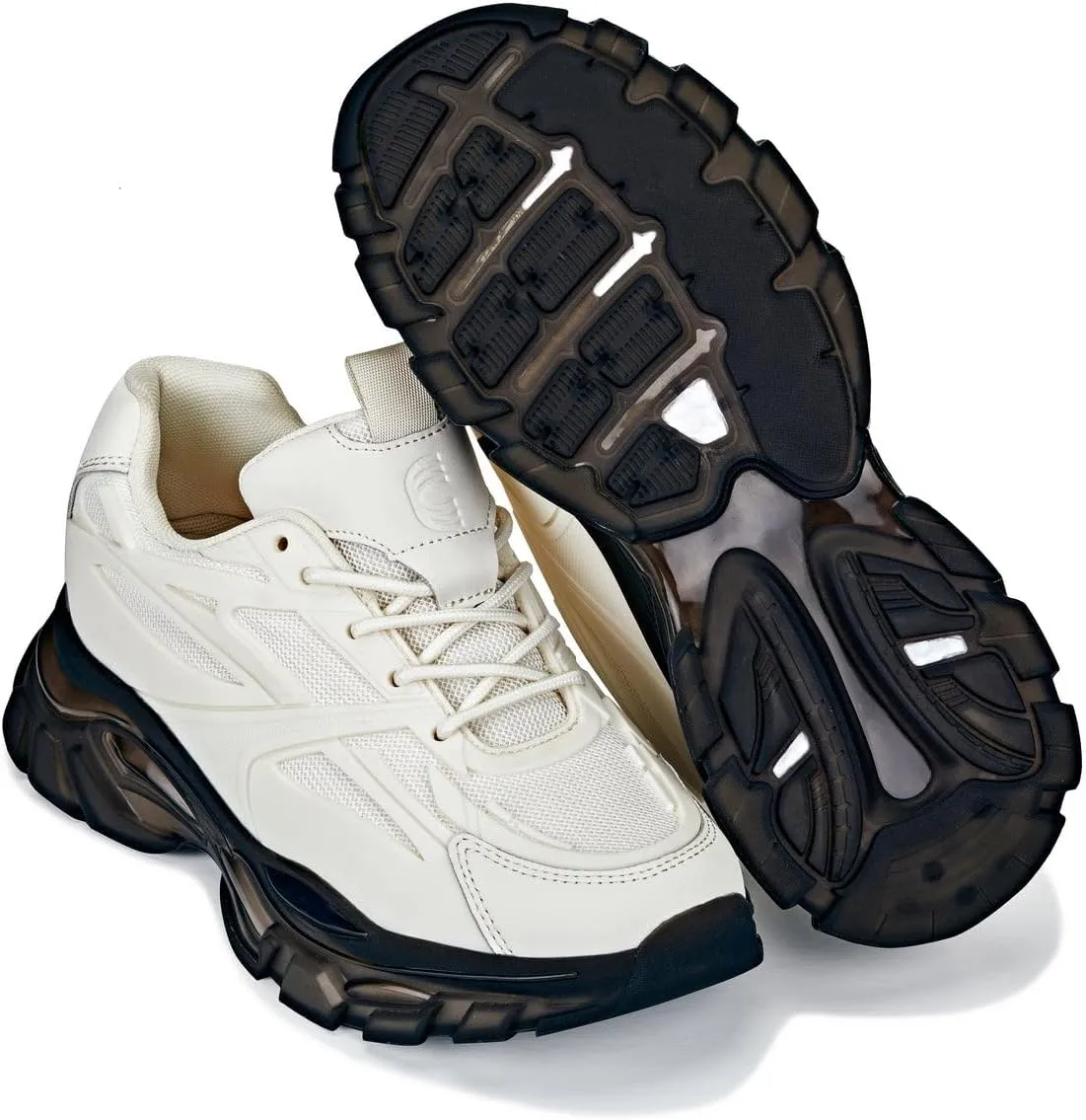 CALTO Men's Invisible Height Increasing Elevator Shoes - Beige/Translucent Onyx Sole Chunky Sole Lace-up Sporty Sneakers - 2.6 Inches Taller - S5283 - Size 12 D(M) US