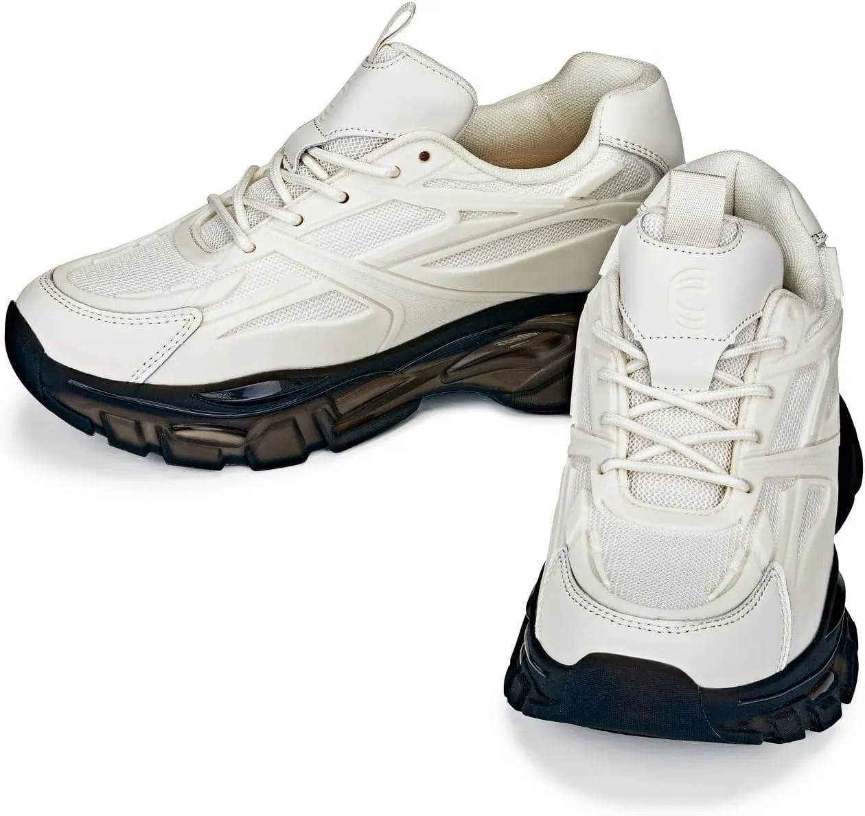 CALTO Men's Invisible Height Increasing Elevator Shoes - Beige/Translucent Onyx Sole Chunky Sole Lace-up Sporty Sneakers - 2.6 Inches Taller - S5283 - Size 12 D(M) US