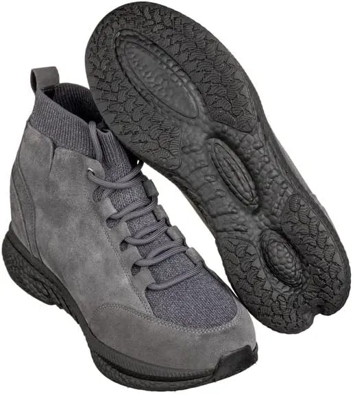 CALTO Men's Invisible Height Increasing Elevator Shoes - Grey Fashion High Top Technical Sneakers - 3 Inches Taller - S23202- Size 8 D(M) US