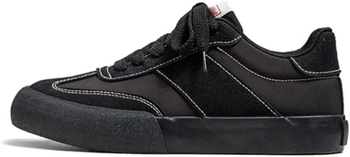 Canvas Chunky Sneakers for Women Retro Leather Upper Walking Shoes Flat Platform Thick Sole