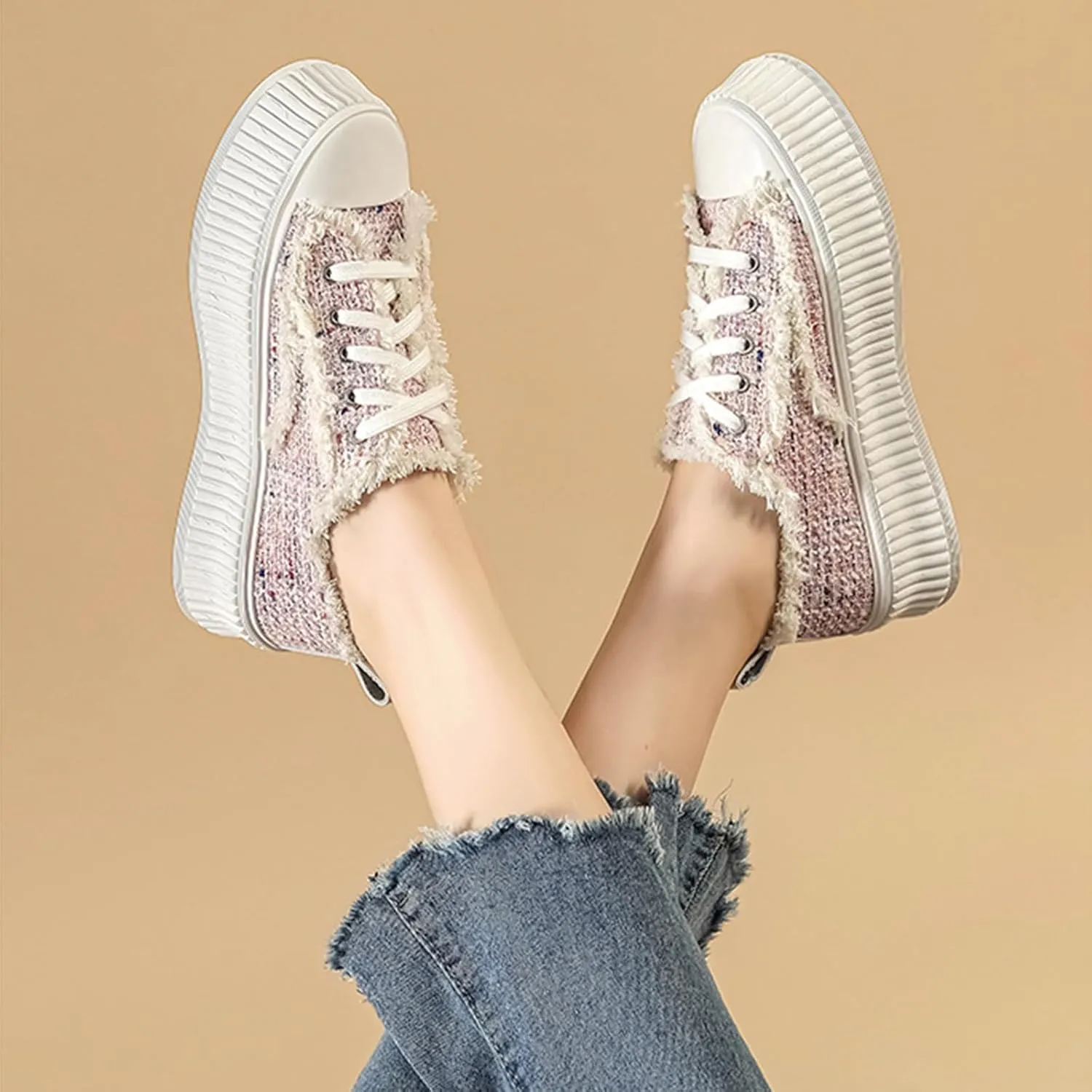 Canvas Shoes for Women Platform Canvas Sneakers Low Top Lace up Comfortable Casual