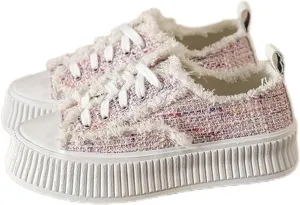 Canvas Shoes for Women Platform Canvas Sneakers Low Top Lace up Comfortable Casual