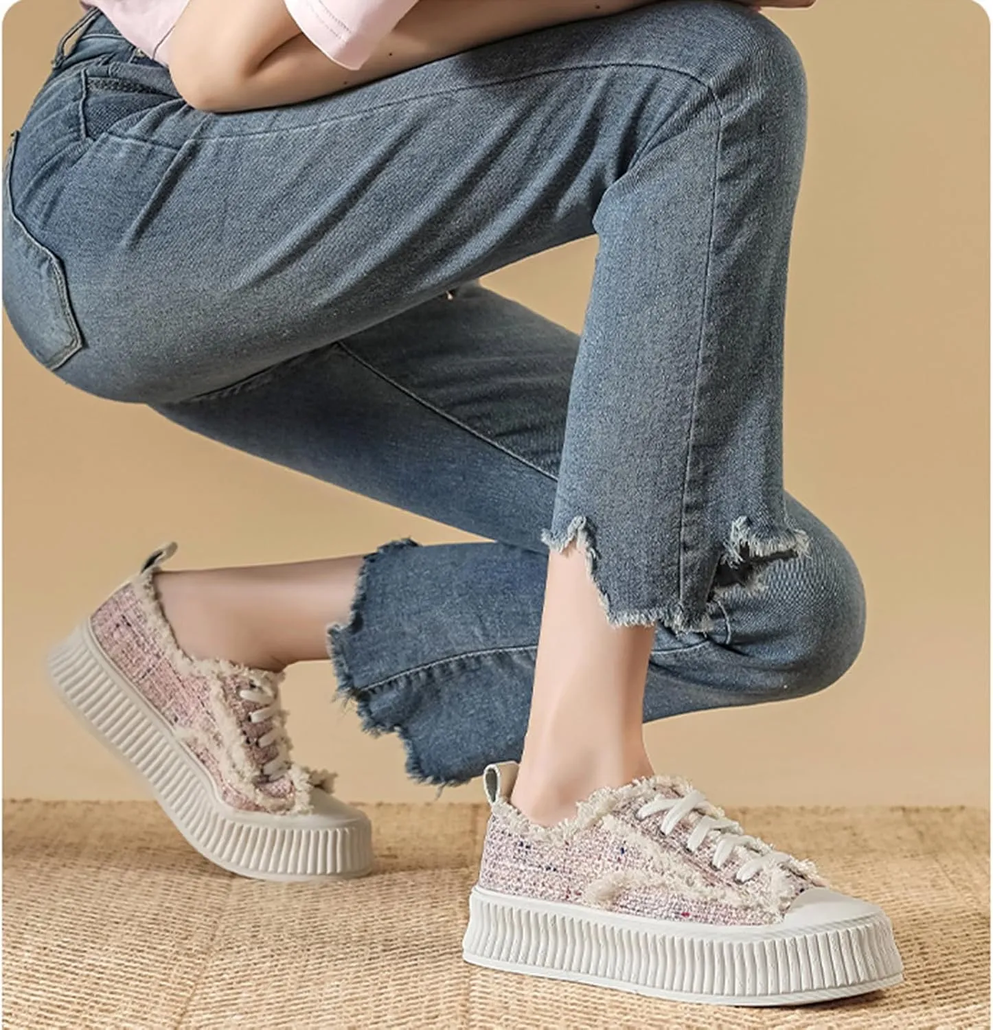 Canvas Shoes for Women Platform Canvas Sneakers Low Top Lace up Comfortable Casual